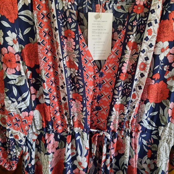 V Neck Tie-Waist Floral Bohemian Maxi Dress Flowy Ruffle w/Slit NWT! - Size S - Picture 4 of 16